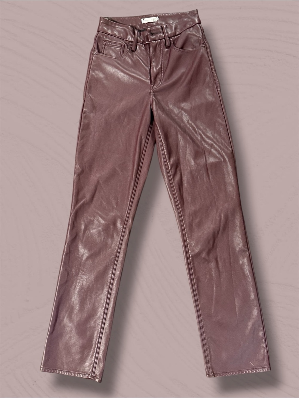 Good American Straight-Leg Faux Leather Jeans in Wine color